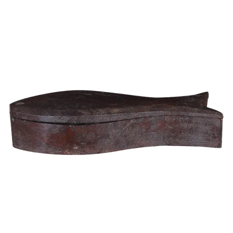 Fisk træskrin m. drejelåg