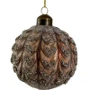 Glaskugle I brun med glitter 8 cm.