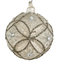 Glaskugle i mat perlemor med sølvglitter