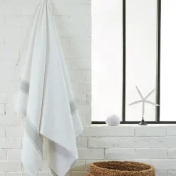 Grå 100x200cm hamam håndklæde med frotté stribet