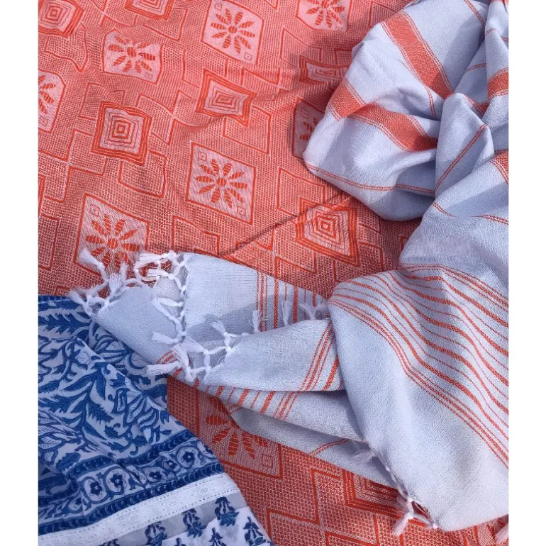 Hamam håndklæde Light Blue/Mandarin - 170x100 cm