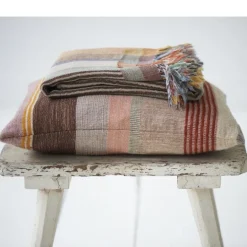 Multi Stripe orange silke og uld pudebetræk 50x50 cm