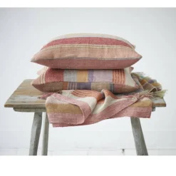Multi Stripe red pudebetræk 50x50 cm, Hør og silke