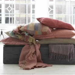 Multi Stripe red pudebetræk 50x50 cm, Hør og silke