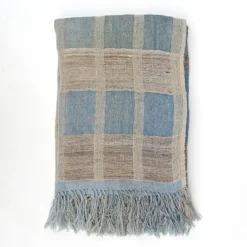 Sienna Blue Plaid 130x170 cm, Hør og silke